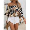 image:imageGORGLITTER Womens Off The Shoulder Tops Boho Asymmetrical 34 Sleeve Ruffle Colorful Blouses Shirt Tops Dressy CasualBlack