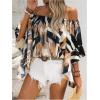image:imageGORGLITTER Womens Off The Shoulder Tops Boho Asymmetrical 34 Sleeve Ruffle Colorful Blouses Shirt Tops Dressy CasualBlack