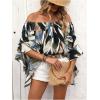 image:imageGORGLITTER Womens Off The Shoulder Tops Boho Asymmetrical 34 Sleeve Ruffle Colorful Blouses Shirt Tops Dressy CasualBlue