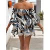 image:imageGORGLITTER Womens Off The Shoulder Tops Boho Asymmetrical 34 Sleeve Ruffle Colorful Blouses Shirt Tops Dressy CasualBlue