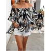 image:imageGORGLITTER Womens Off The Shoulder Tops Boho Asymmetrical 34 Sleeve Ruffle Colorful Blouses Shirt Tops Dressy CasualBlue