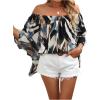 image:imageGORGLITTER Womens Off The Shoulder Tops Boho Asymmetrical 34 Sleeve Ruffle Colorful Blouses Shirt Tops Dressy CasualBlue