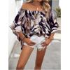 image:imageGORGLITTER Womens Off The Shoulder Tops Boho Asymmetrical 34 Sleeve Ruffle Colorful Blouses Shirt Tops Dressy CasualCoffee Brown