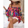 image:imageGORGLITTER Womens Off The Shoulder Tops Boho Asymmetrical 34 Sleeve Ruffle Colorful Blouses Shirt Tops Dressy CasualMulticolor Print