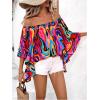 image:imageGORGLITTER Womens Off The Shoulder Tops Boho Asymmetrical 34 Sleeve Ruffle Colorful Blouses Shirt Tops Dressy CasualMulticolor Print