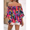 image:imageGORGLITTER Womens Off The Shoulder Tops Boho Asymmetrical 34 Sleeve Ruffle Colorful Blouses Shirt Tops Dressy CasualMulticolor Print