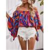 image:imageGORGLITTER Womens Off The Shoulder Tops Boho Asymmetrical 34 Sleeve Ruffle Colorful Blouses Shirt Tops Dressy CasualMulticolor Purple