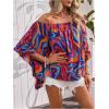 image:imageGORGLITTER Womens Off The Shoulder Tops Boho Asymmetrical 34 Sleeve Ruffle Colorful Blouses Shirt Tops Dressy CasualMulticolor Purple