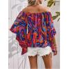 image:imageGORGLITTER Womens Off The Shoulder Tops Boho Asymmetrical 34 Sleeve Ruffle Colorful Blouses Shirt Tops Dressy CasualMulticolor Purple