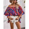 image:imageGORGLITTER Womens Off The Shoulder Tops Boho Asymmetrical 34 Sleeve Ruffle Colorful Blouses Shirt Tops Dressy CasualMulticolor Purple