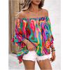 image:imageGORGLITTER Womens Off The Shoulder Tops Boho Asymmetrical 34 Sleeve Ruffle Colorful Blouses Shirt Tops Dressy CasualPink Graphic