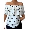 image:imageGORGLITTER Womens Off The Shoulder Tops Polka Dots Ruffle Trim Dressy Casual BlouseMulticolor