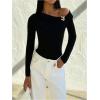 image:imageGORGLITTER Womens One Shoulder Long Sleeve Tops Dressy Casual Fall Asymmetrical Neck Butterfly Fitted Going Out TopsButterfly Black