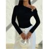 image:imageGORGLITTER Womens One Shoulder Long Sleeve Tops Dressy Casual Fall Asymmetrical Neck Butterfly Fitted Going Out TopsButterfly Black