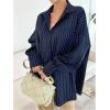 image:imageGORGLITTER Womens Oversized Striped Button Down Shirts Boyfriend Dressy Casual Long Sleeve Collared Work Blouses TopsDark Wash