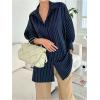 image:imageGORGLITTER Womens Oversized Striped Button Down Shirts Boyfriend Dressy Casual Long Sleeve Collared Work Blouses TopsDark Wash