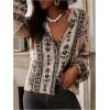 image:imageGORGLITTER Womens Peasant Blouses Boho Button Down Rodeo Outfits Vintage Floral Ruffled Bishop Long Sleeve Shirts TopsApricot