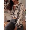 image:imageGORGLITTER Womens Peasant Blouses Boho Button Down Rodeo Outfits Vintage Floral Ruffled Bishop Long Sleeve Shirts TopsApricot