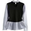 image:imageGORGLITTER Womens Peplum Baby Doll Tops Casual 2 in 1 Striped Ruffle Hem Long Sleeve Collared Shirts Dress Blouse TopBlack