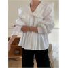 image:imageGORGLITTER Womens Peter Pan Collar Shirt Blouse Long Sleeve Ruffle Large Doll Collar Button Shirt Tops Trendy 2025White
