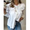 image:imageGORGLITTER Womens Peter Pan Collar Shirt Blouse Long Sleeve Ruffle Large Doll Collar Button Shirt Tops Trendy 2025White