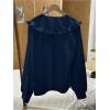 image:imageGORGLITTER Womens Peter Pan Collar Shirt Long Sleeve Blouse Dressy Casual Button Down Shirt Fall Fashion 2025Blue