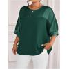 image:imageGORGLITTER Womens Plus Size 34 Sleeve Tops Blouses Dressy Casual Metallic Satin Work Loose Tunic Shirt Going Out TopsDark Green
