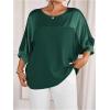 image:imageGORGLITTER Womens Plus Size 34 Sleeve Tops Blouses Dressy Casual Metallic Satin Work Loose Tunic Shirt Going Out TopsDark Green