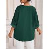image:imageGORGLITTER Womens Plus Size 34 Sleeve Tops Blouses Dressy Casual Metallic Satin Work Loose Tunic Shirt Going Out TopsDark Green