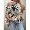 image:imageGORGLITTER Womens Plus Size Blouse Tops Trendy Dressy Casual Fall Cold Shoulder 34 Sleeve Asymmetrical Neck Shirt TopMulticolor