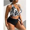 image:imageGORGLITTER Womens Plus Size Bow Halter Swimsuit Color Block High Waisted Thong Bikini Sets Tie Dye Bathing Suit 2025Black and White