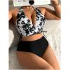 image:imageGORGLITTER Womens Plus Size Bow Halter Swimsuit Color Block High Waisted Thong Bikini Sets Tie Dye Bathing Suit 2025Black and White