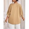 image:imageGORGLITTER Womens Plus Size Going Out Tops Casual Work Metallic Short Sleeve Crew Neck Tunic T Shirts Blouses TopsKhaki