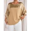 image:imageGORGLITTER Womens Plus Size Going Out Tops Casual Work Metallic Short Sleeve Crew Neck Tunic T Shirts Blouses TopsKhaki