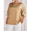 image:imageGORGLITTER Womens Plus Size Going Out Tops Casual Work Metallic Short Sleeve Crew Neck Tunic T Shirts Blouses TopsKhaki