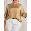 image:imageGORGLITTER Womens Plus Size Going Out Tops Casual Work Metallic Short Sleeve Crew Neck Tunic T Shirts Blouses TopsKhaki