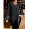 image:imageGORGLITTER Womens Plus Size Party Tops Sequin Bishop Long Sleeve V Neck Blouse Dressy Casual Loose Shirt Black XLarge Plus
