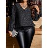 image:imageGORGLITTER Womens Plus Size Party Tops Sequin Bishop Long Sleeve V Neck Blouse Dressy Casual Loose ShirtBlack