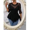 image:imageGORGLITTER Womens Plus Size Peplum Tops Sheer Mesh Lace Patchwork Tops Asymmetrical 34 Sleeve Crew Neck Tees ShirtBlack