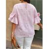 image:imageGORGLITTER Womens Plus Size Striped Bow Blouse Ruffle Flare Short Sleeve Crewneck Trendy Dressy Work Shirt TopPink