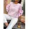 image:imageGORGLITTER Womens Plus Size Striped Bow Blouse Ruffle Flare Short Sleeve Crewneck Trendy Dressy Work Shirt TopPink