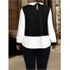 image:imageGORGLITTER Womens Plus Size Tops Shirt Dressy Baby Doll Peplum Long Sleeve Color Block Collar 2 in 1 Knit Blouse TopBlack and White