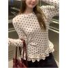 image:imageGORGLITTER Womens Polka Dots Long Sleeve Top Cute Y2k Going Out Tops Tiered Ruffle Crew Neck Peplum T ShirtWhite