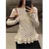 image:imageGORGLITTER Womens Polka Dots Long Sleeve Top Cute Y2k Going Out Tops Tiered Ruffle Crew Neck Peplum T ShirtWhite