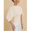 image:imageGORGLITTER Womens Ruched Poncho Top Asymmetrical Shawl Tops Elegant Dressy Spring Dolman Sleeve BlouseBeige