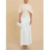 image:imageGORGLITTER Womens Ruched Poncho Top Asymmetrical Shawl Tops Elegant Dressy Spring Dolman Sleeve BlouseBeige
