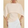 image:imageGORGLITTER Womens Ruched Poncho Top Asymmetrical Shawl Tops Elegant Dressy Spring Dolman Sleeve BlouseBeige