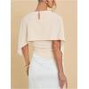 image:imageGORGLITTER Womens Ruched Poncho Top Asymmetrical Shawl Tops Elegant Dressy Spring Dolman Sleeve BlouseBeige