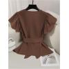 image:imageGORGLITTER Womens Ruffle Hem Peplum Baby Doll Tops Casual Summer Wrap Tie Front V Neck Short Sleeve Blouse Shirt TopsBrown
