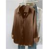image:imageGORGLITTER Womens Satin Blouses Silk Button Down Shirts Long Sleeve Collared Dressy Business Casual TopsCoffee Brown
